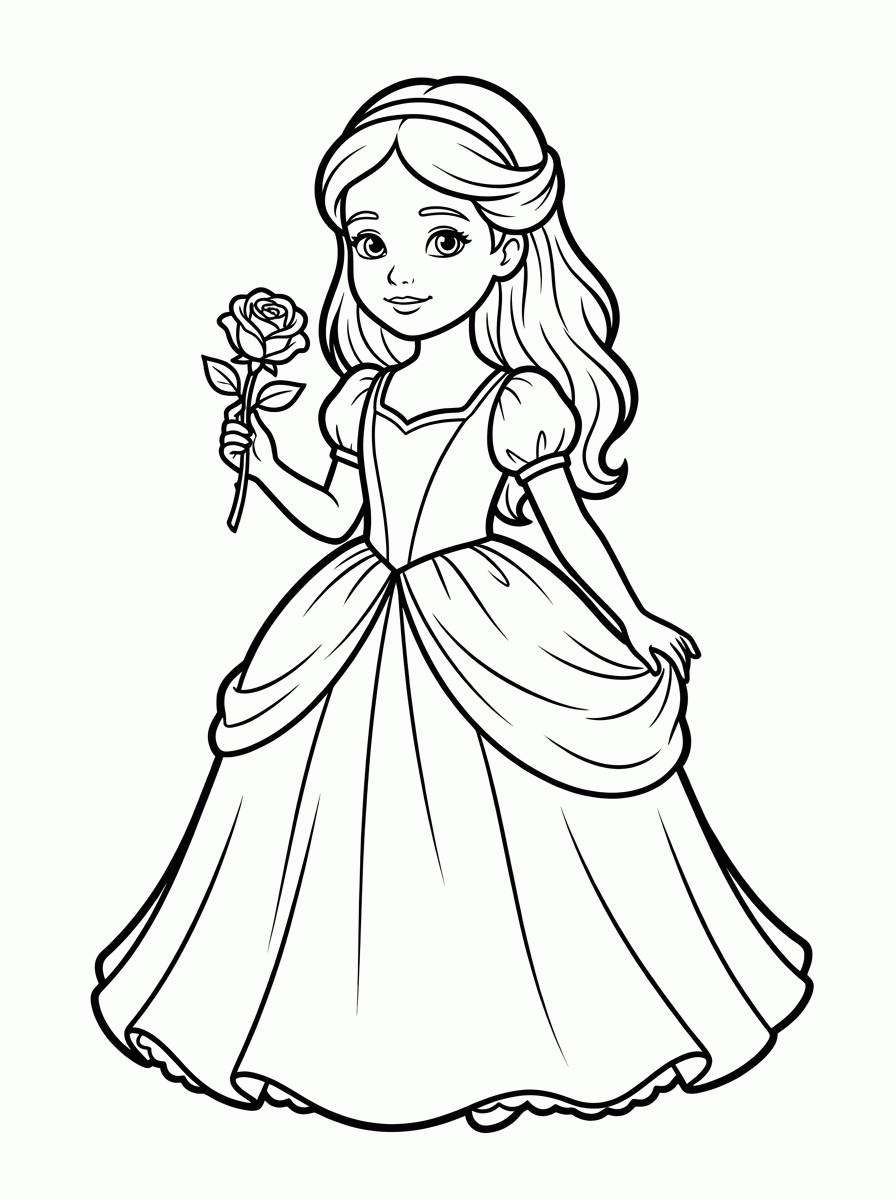 Bela com a Rosa para colorir