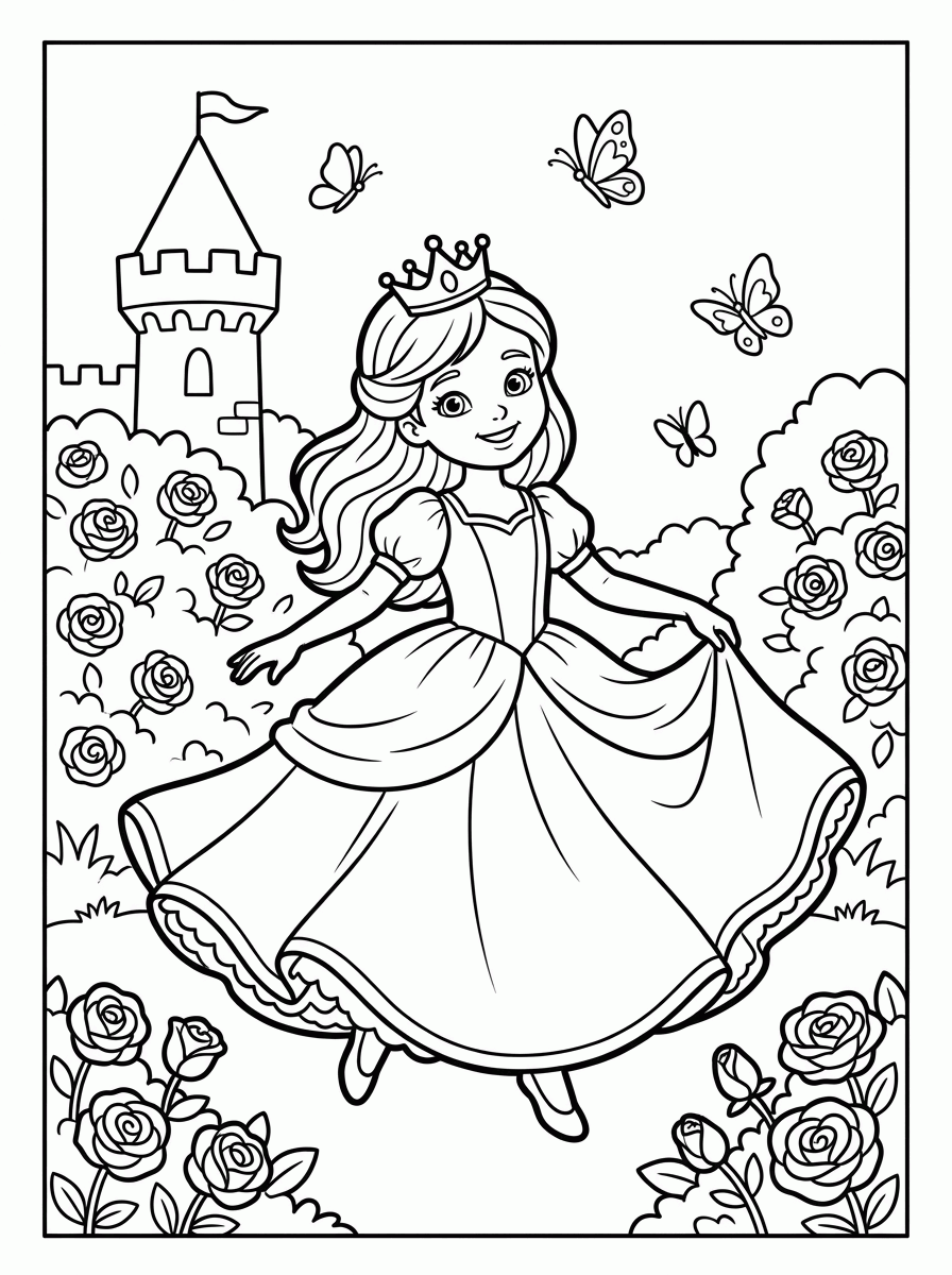 Princesa no Jardim de Rosas para colorir