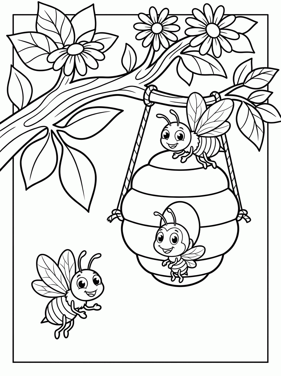 Abelhas na Colmeia para colorir