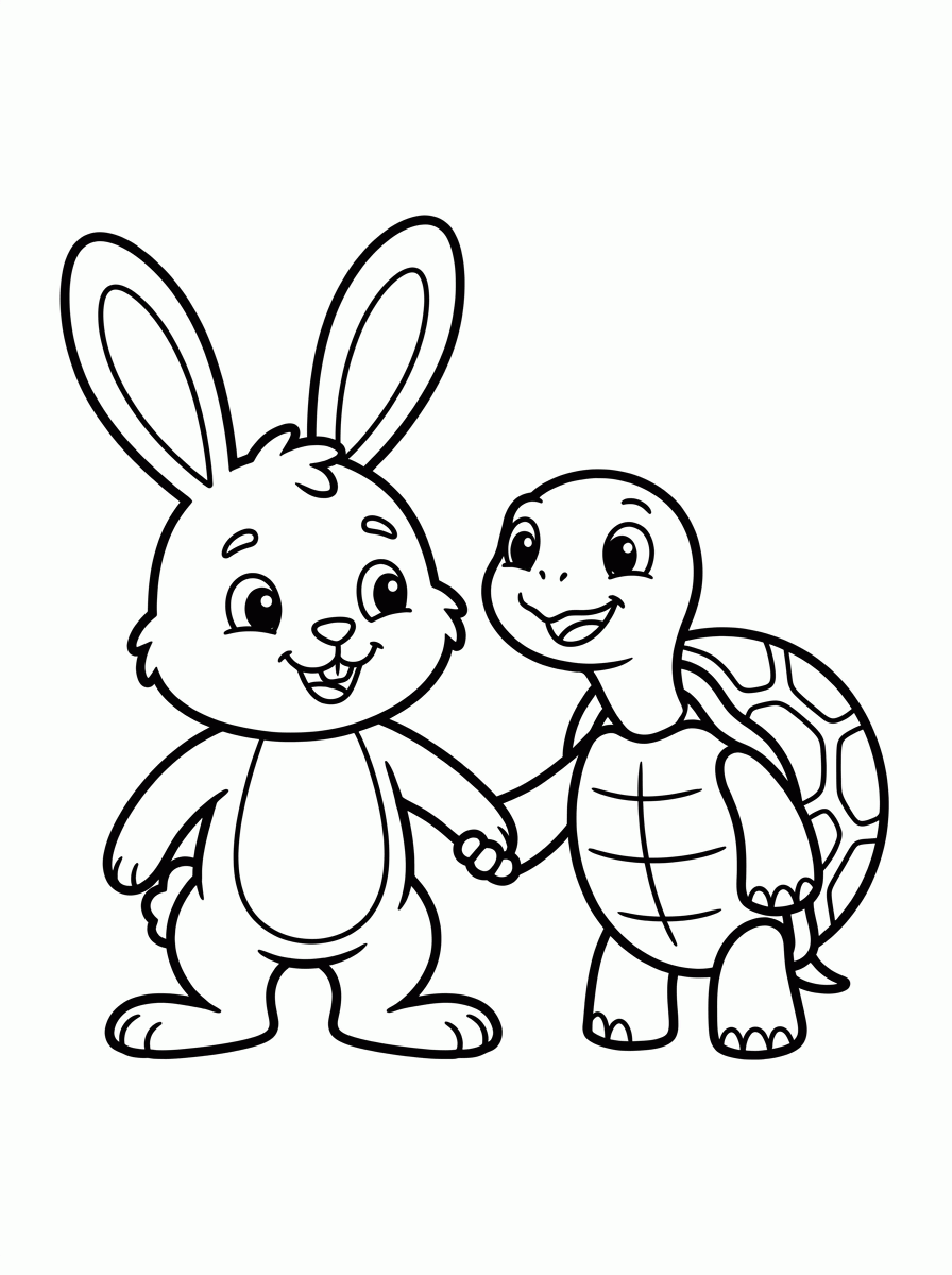Coelho e Tartaruga para colorir