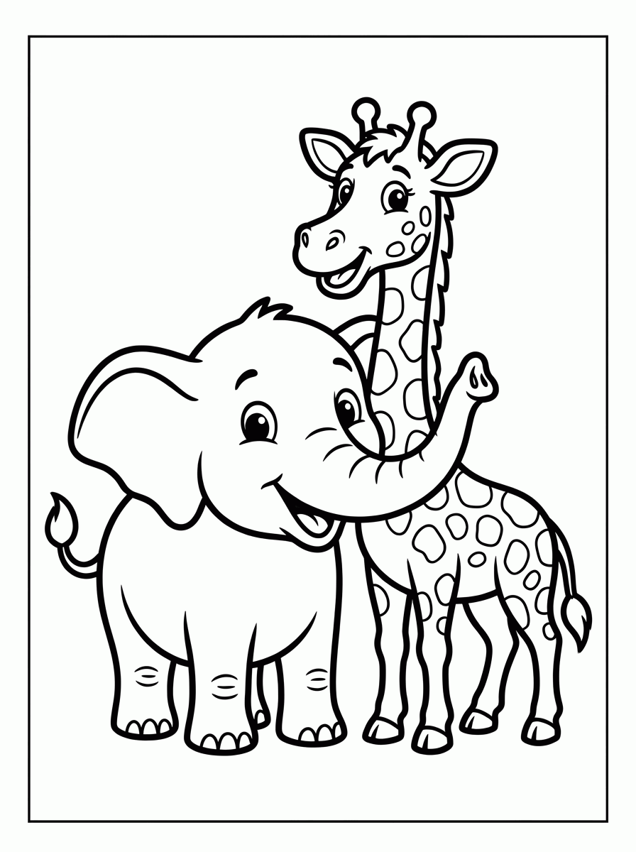 Elefante e Girafa para colorir