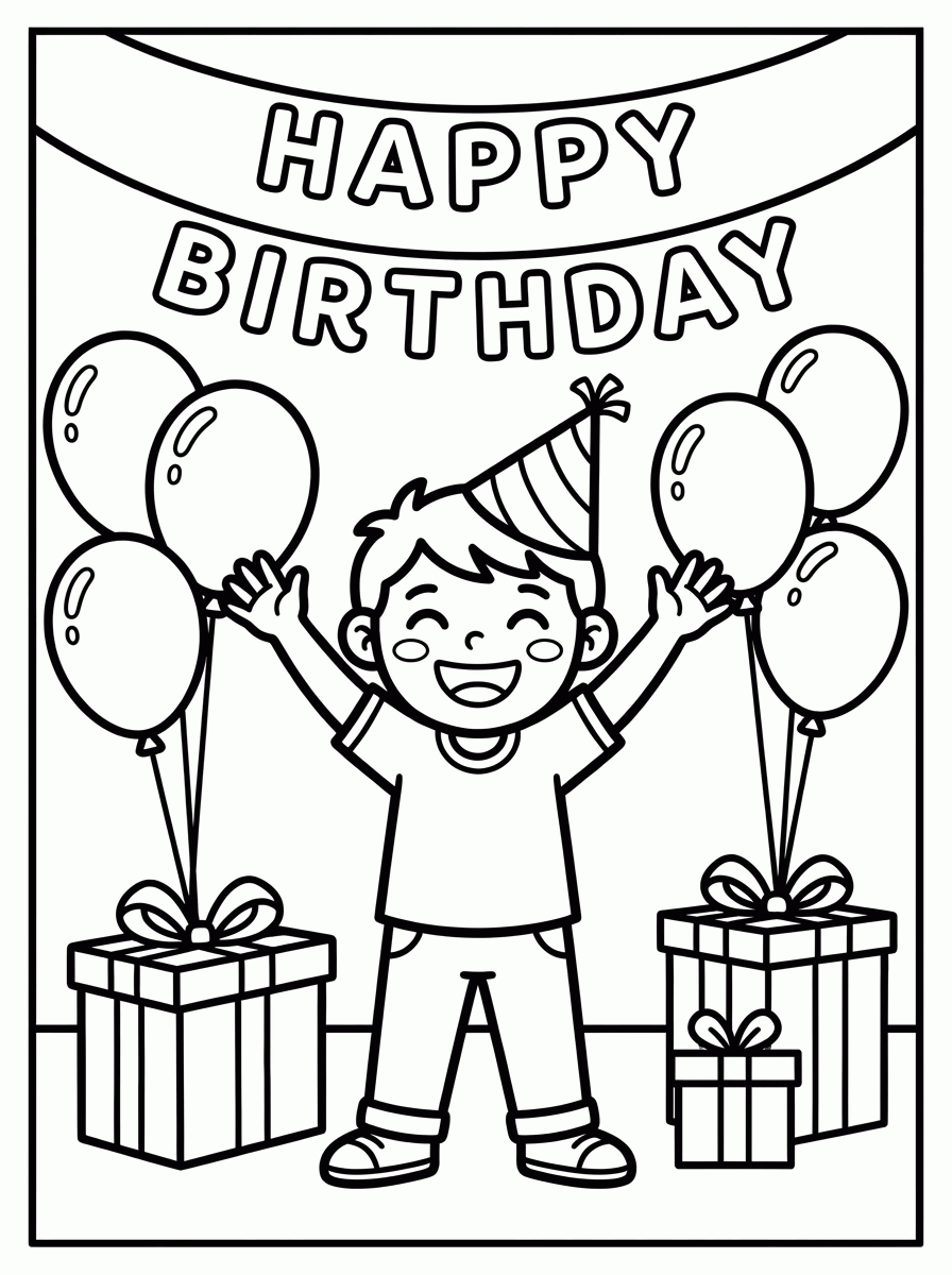 Criança na Festa de Aniversário para colorir