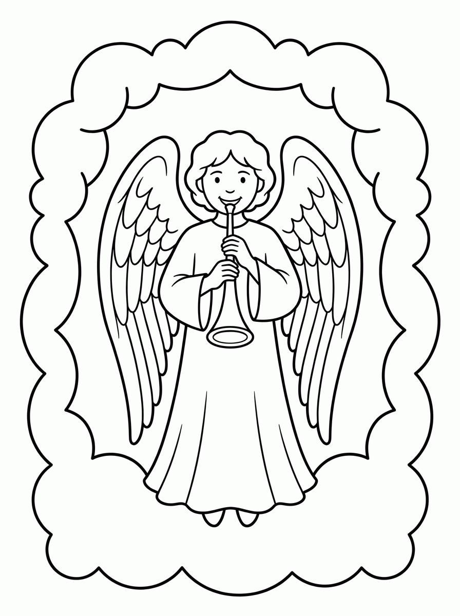 Anjo com Trombeta para colorir