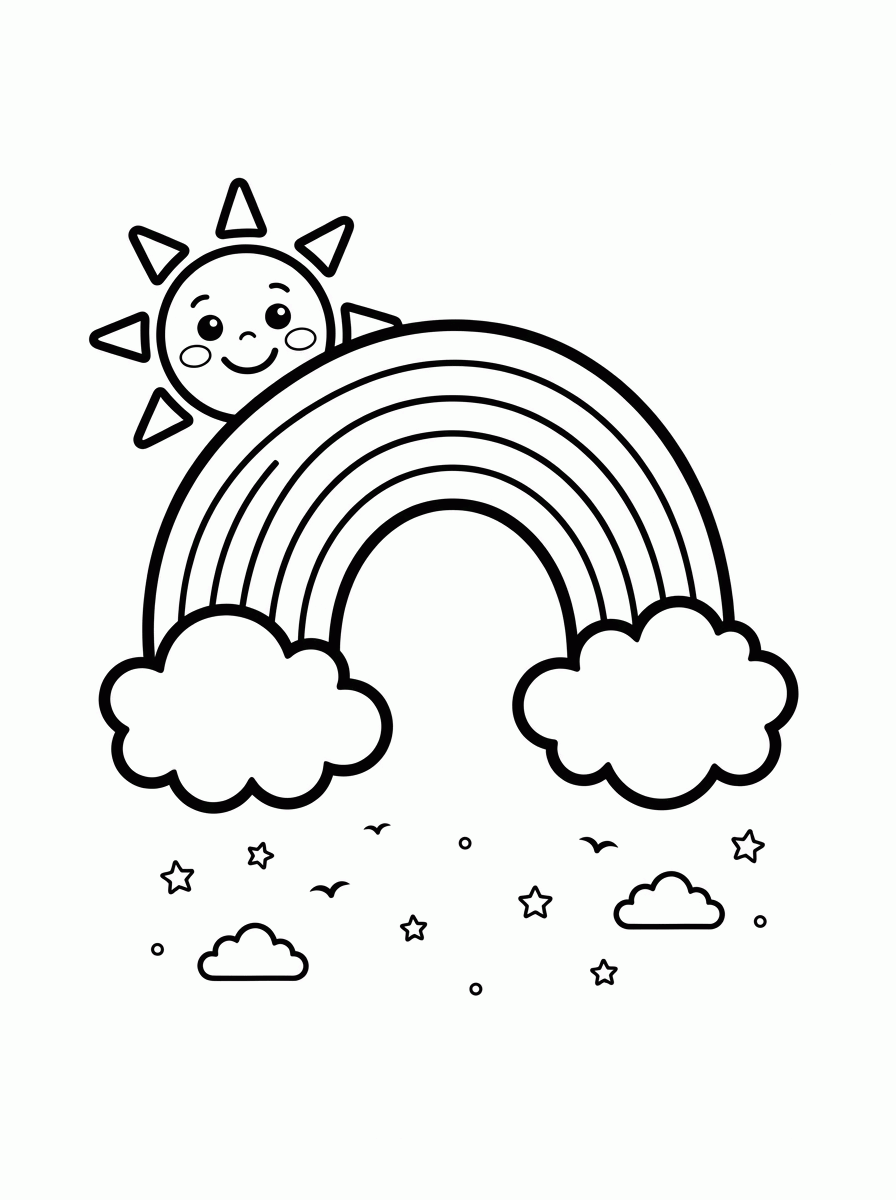 Arco-íris com Sol para colorir