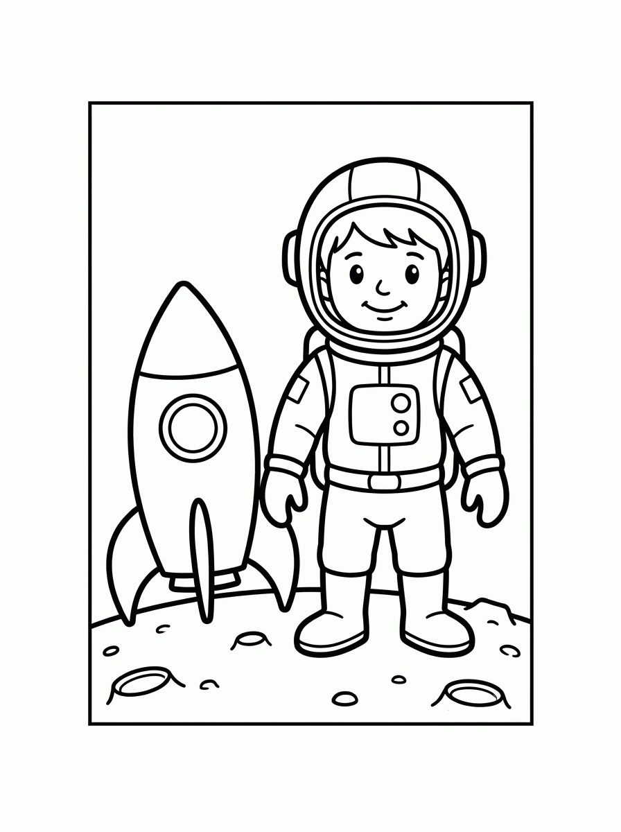 Astronauta e Foguete para colorir