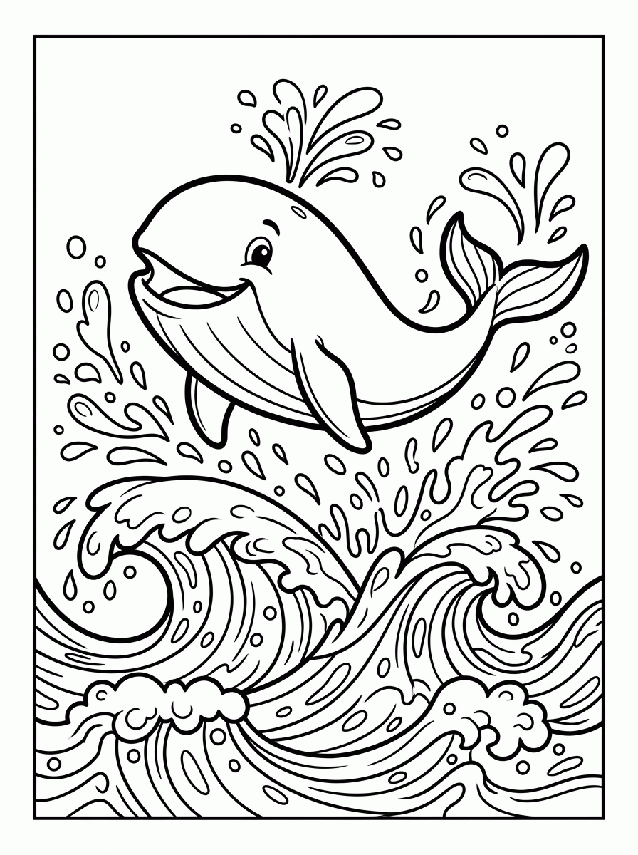 Baleia Pulando no Mar para colorir
