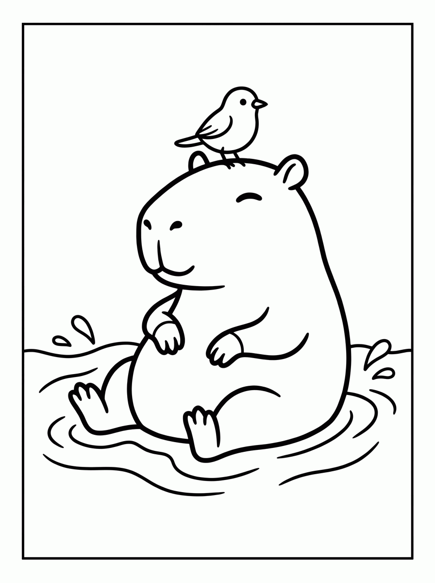 Capivara com Passarinho para colorir