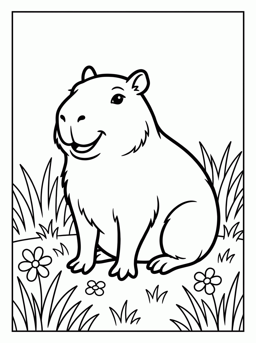 Capivara na Grama para colorir