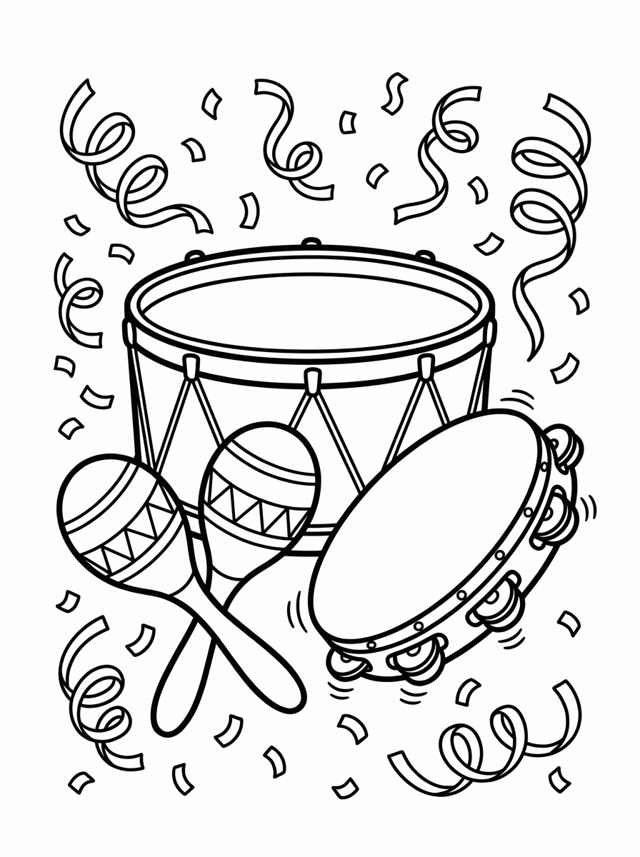 Instrumentos de Carnaval para colorir