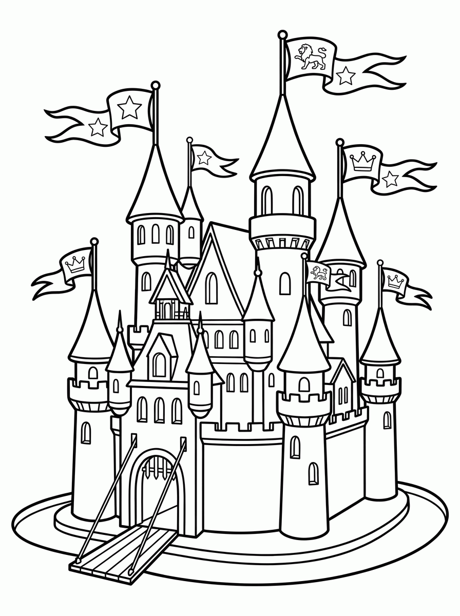 Castelo com Bandeiras para colorir