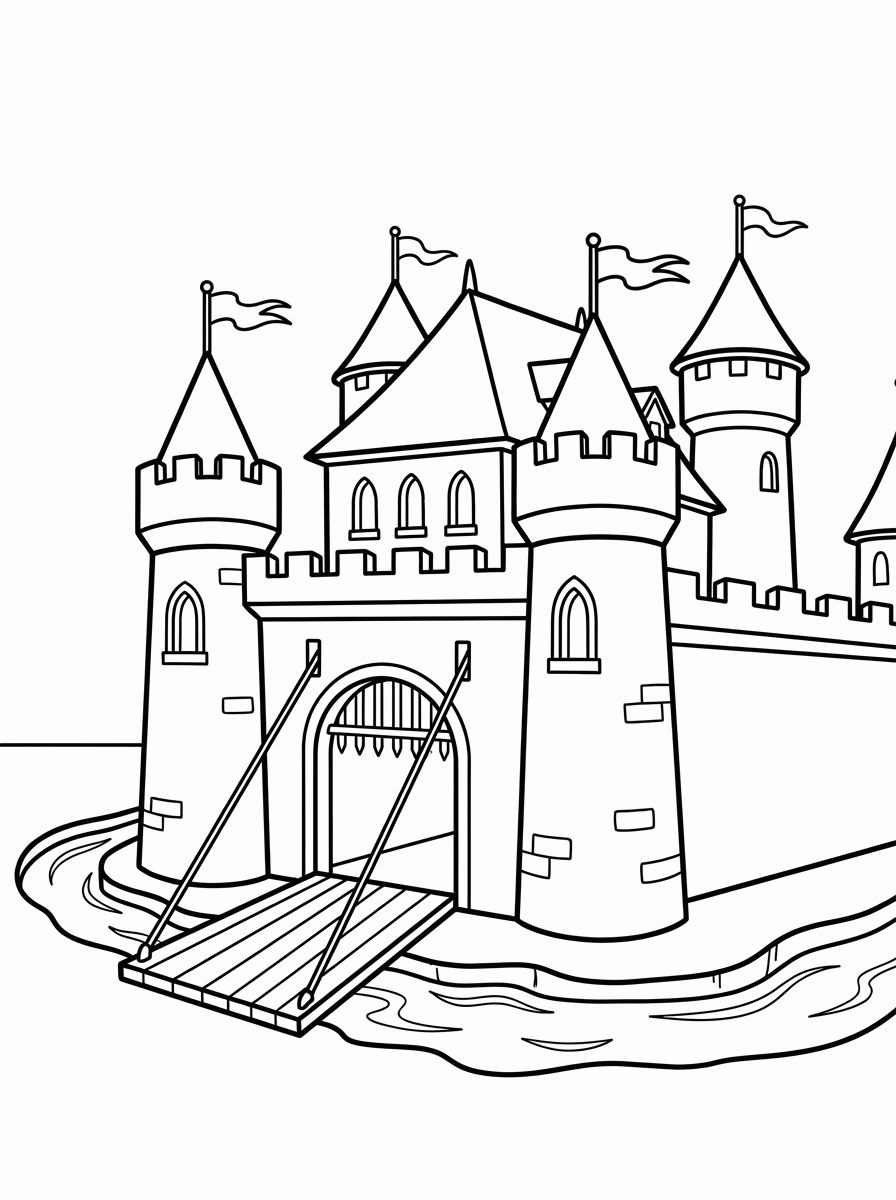 Castelo com Ponte Levadiça para colorir