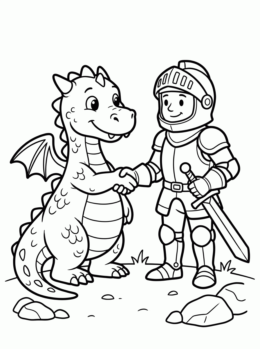 Cavaleiro e Dragão para colorir