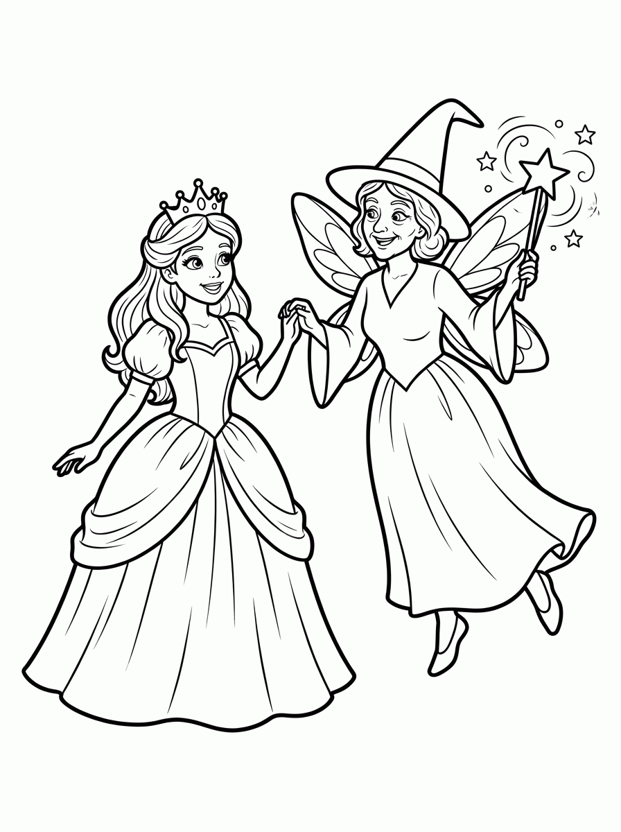 Cinderela e a Fada Madrinha para colorir