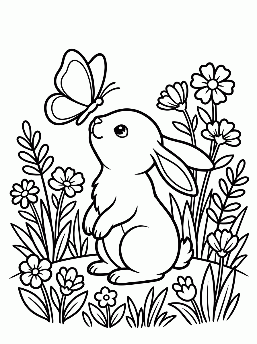 Coelho com Borboleta para colorir