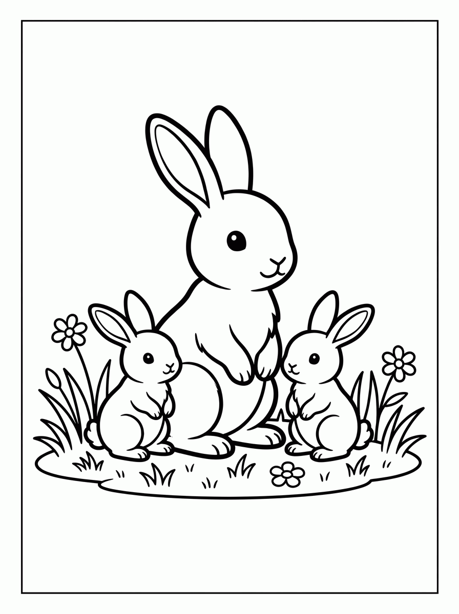 Família de Coelhos para colorir