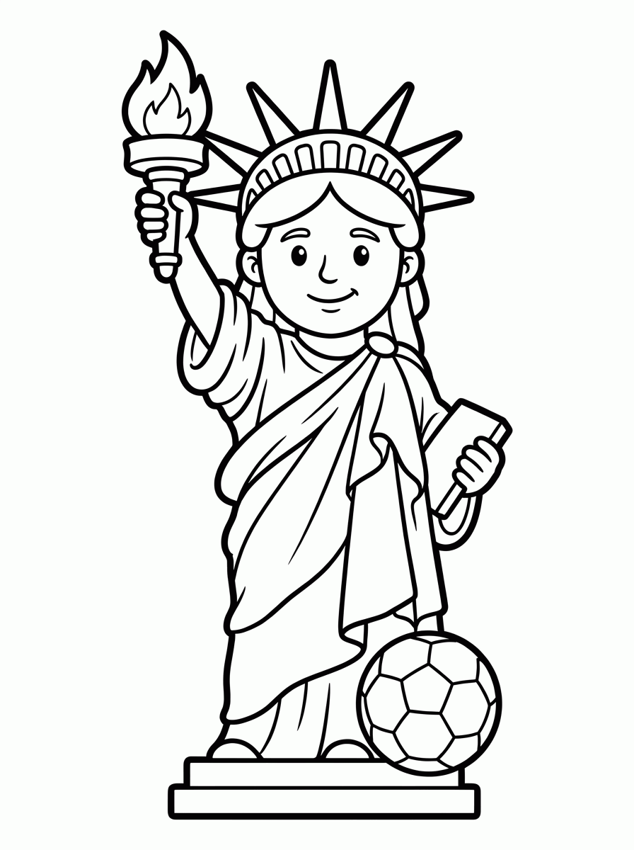 Estatua de la Libertad con Balón para colorear