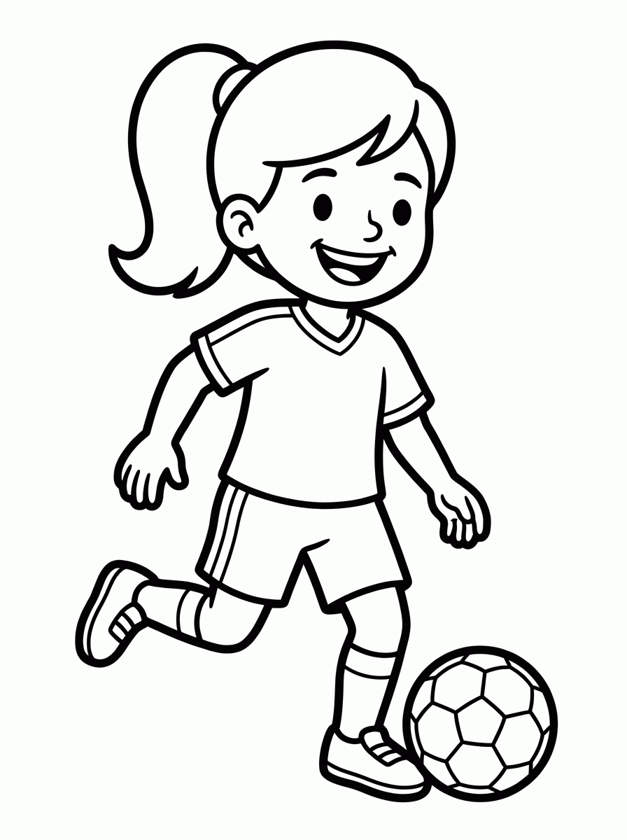 Niña Jugando Fútbol para colorear