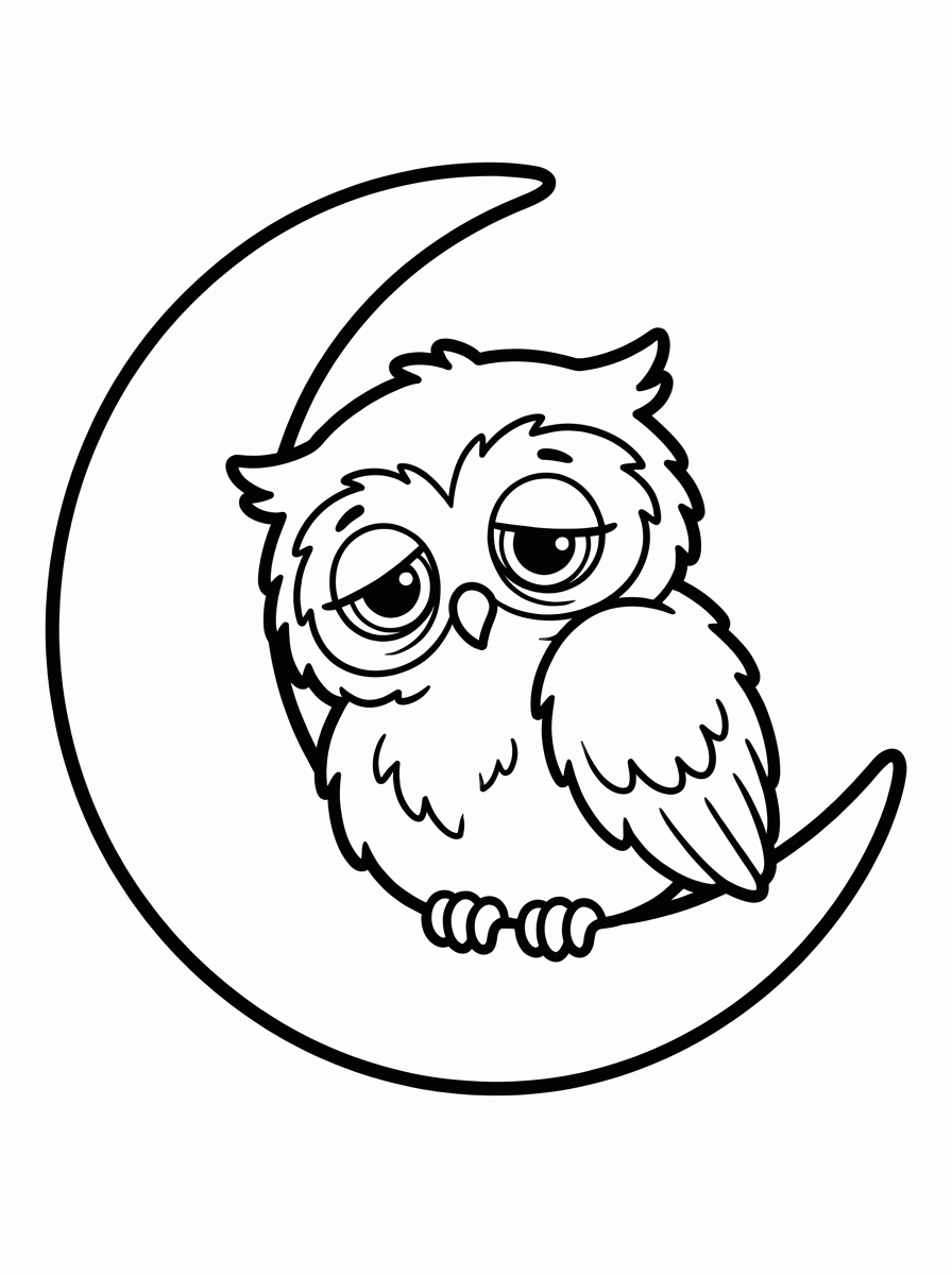 Corujinha na Lua para colorir