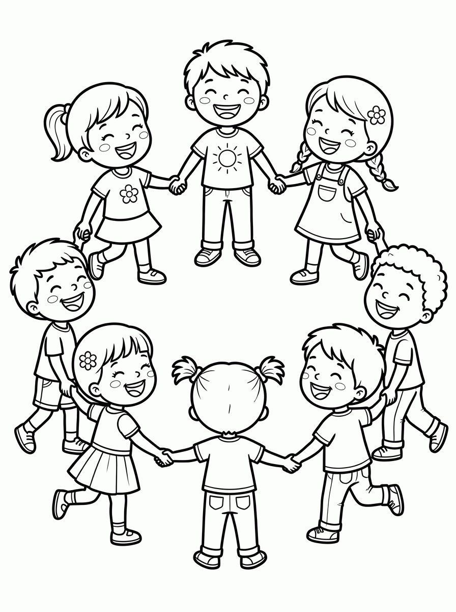 Crianças Brincando de Roda para colorir