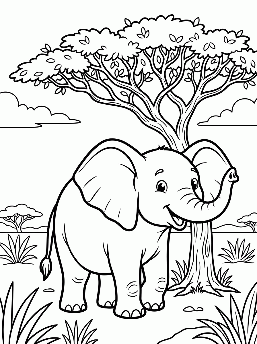 Elefante na Savana para colorir