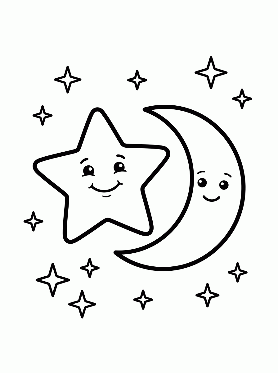 Estrela e Lua Crescente para colorir