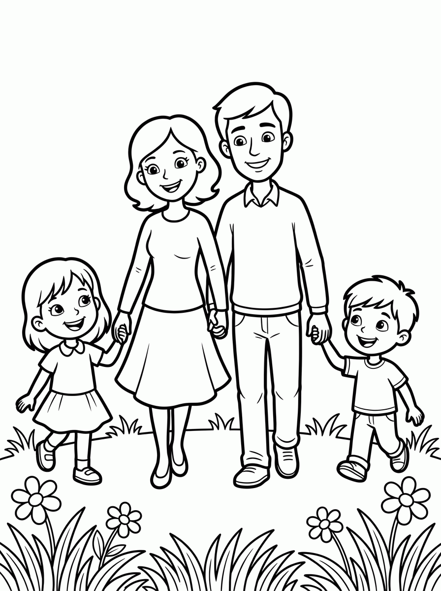 Família Passeando para colorir