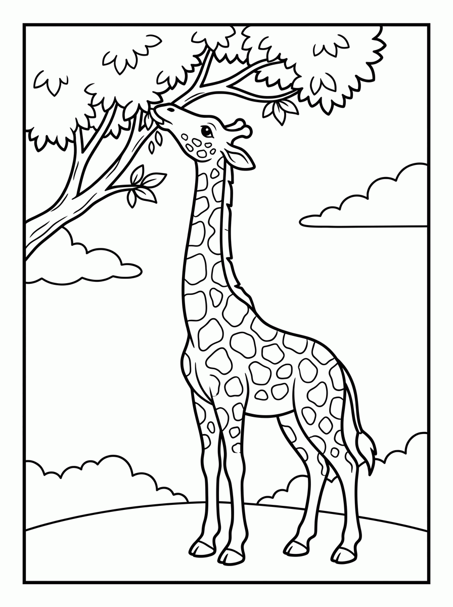 Girafa Comendo Folhas para colorir