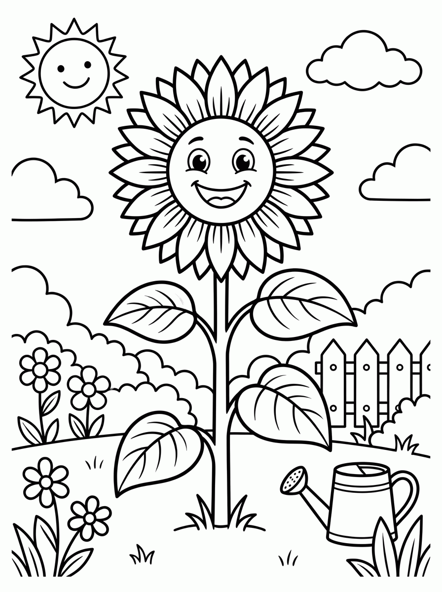 Girassol Sorridente para colorir