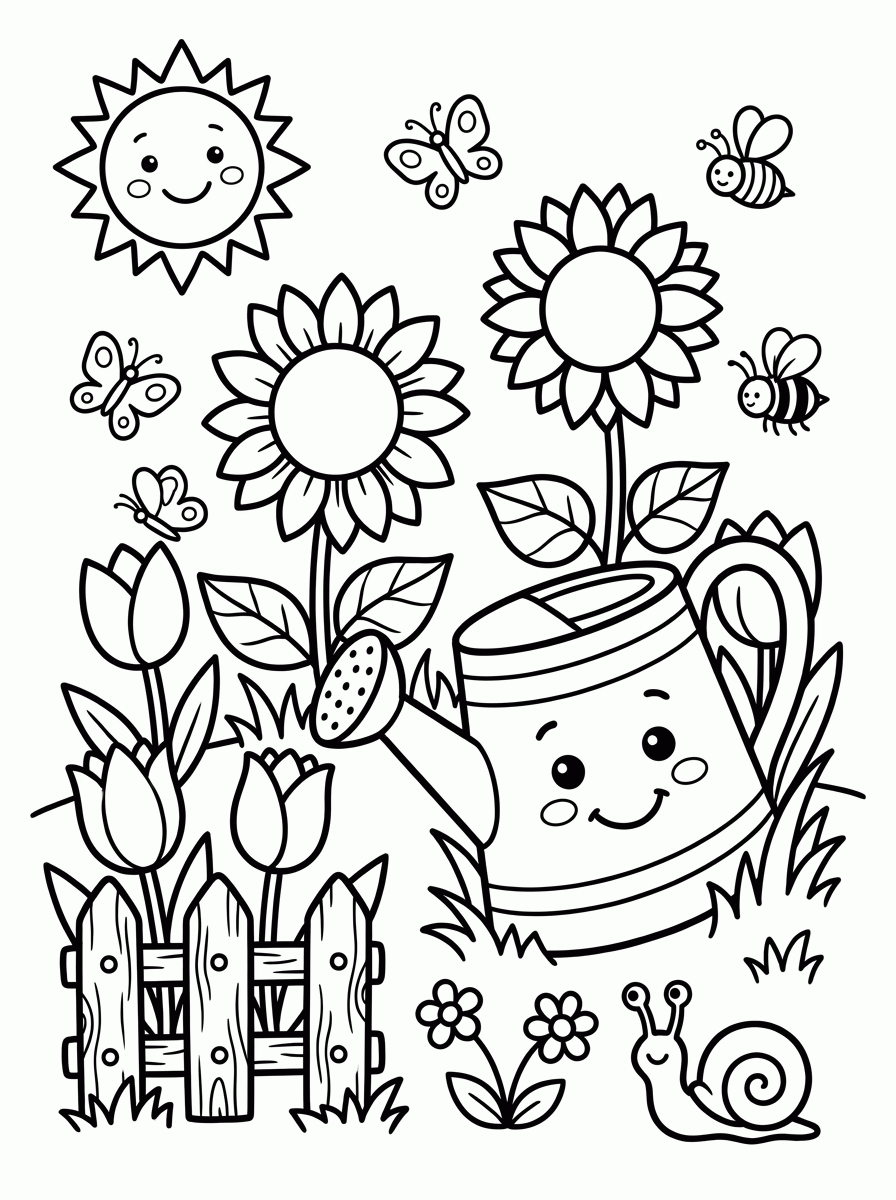Jardim com Regador para colorir