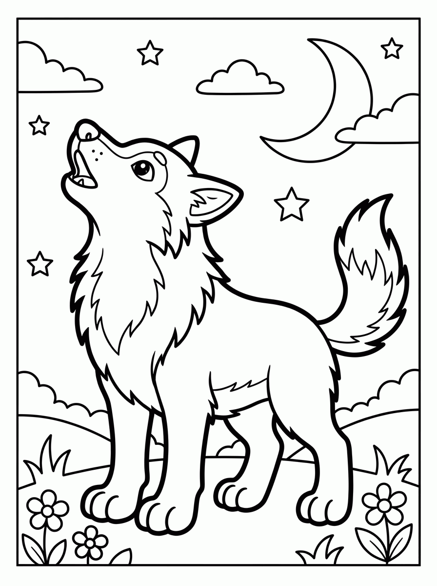 Lobo Uivando para colorir