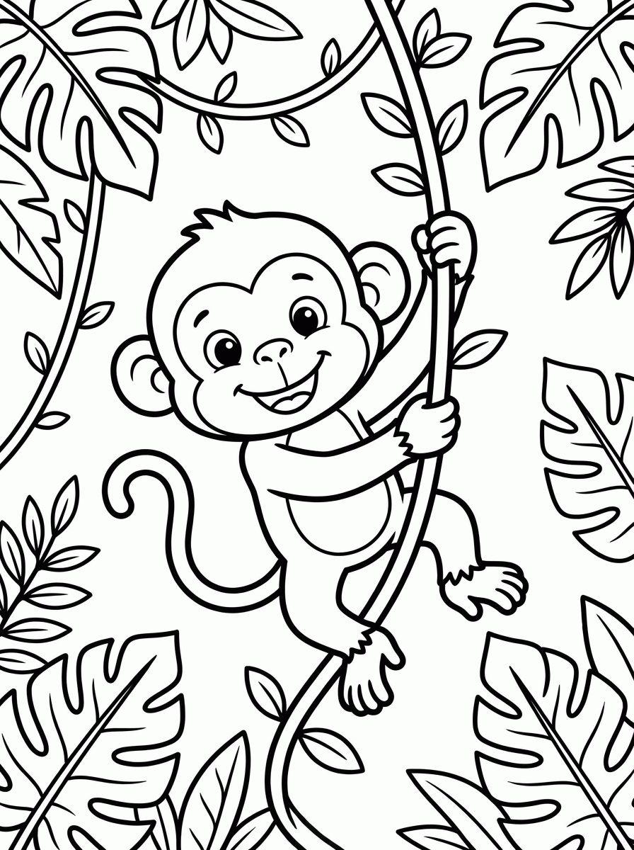 Macaco no Cipó para colorir