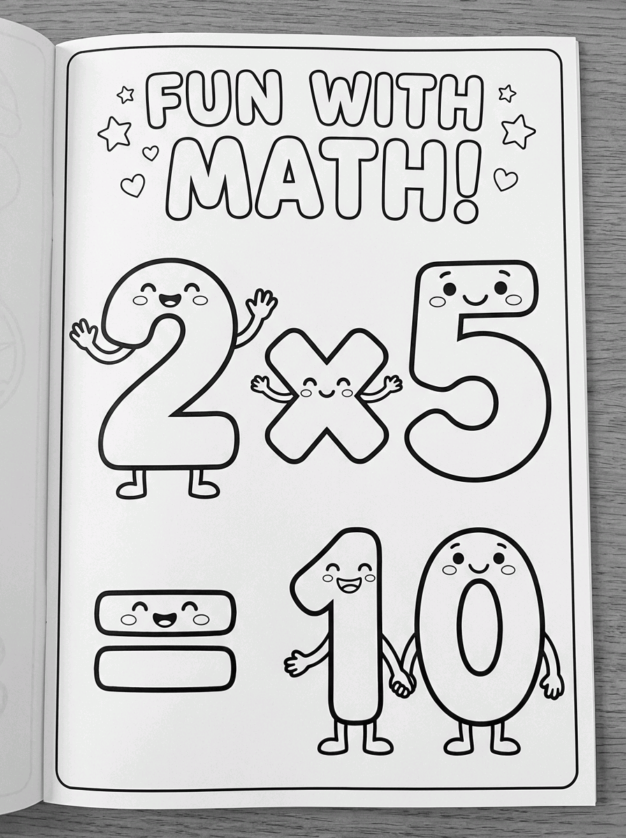 Multiplicação 2 × 5 = 10 para colorir