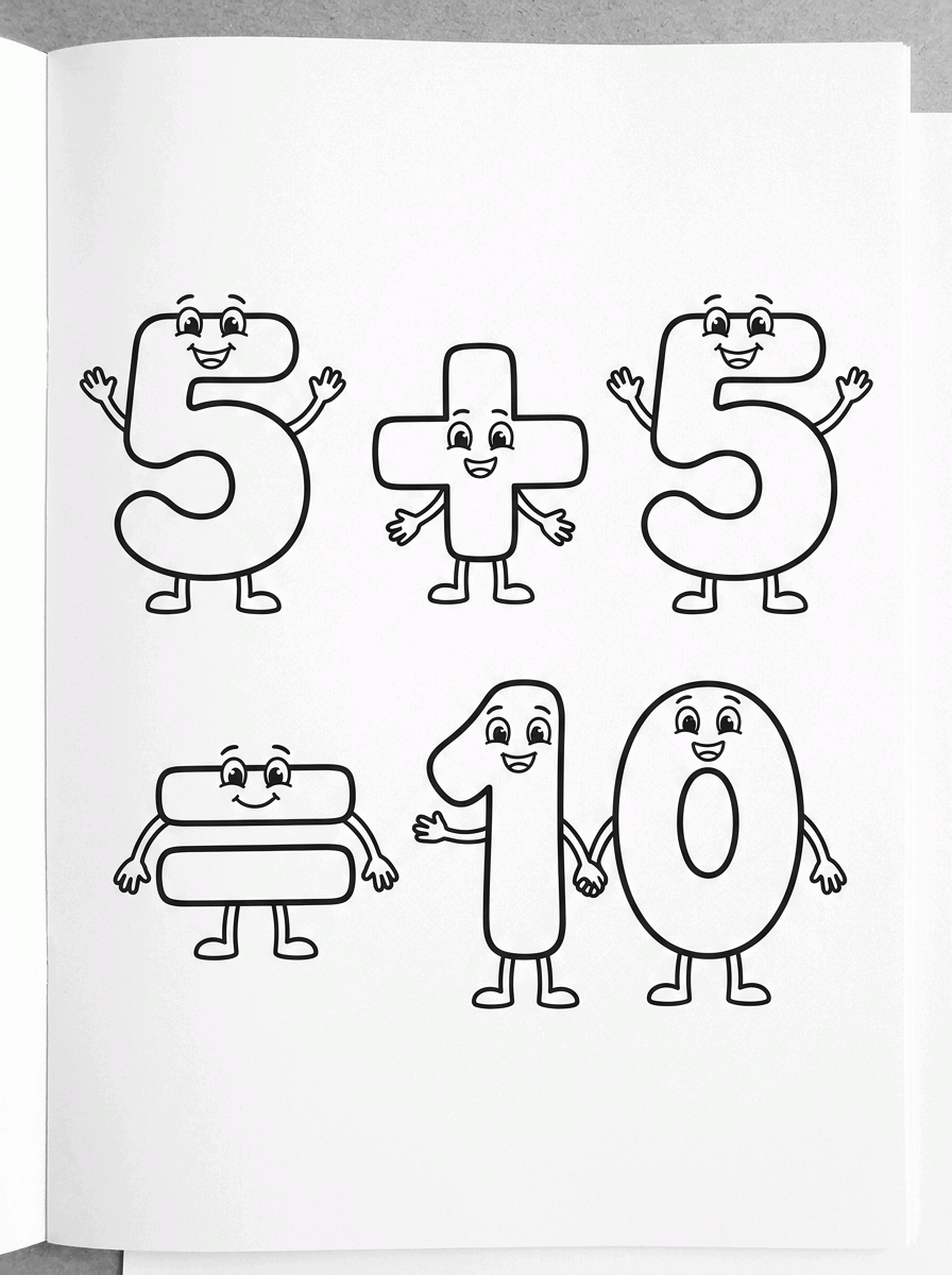 Soma 5 + 5 = 10 para colorir