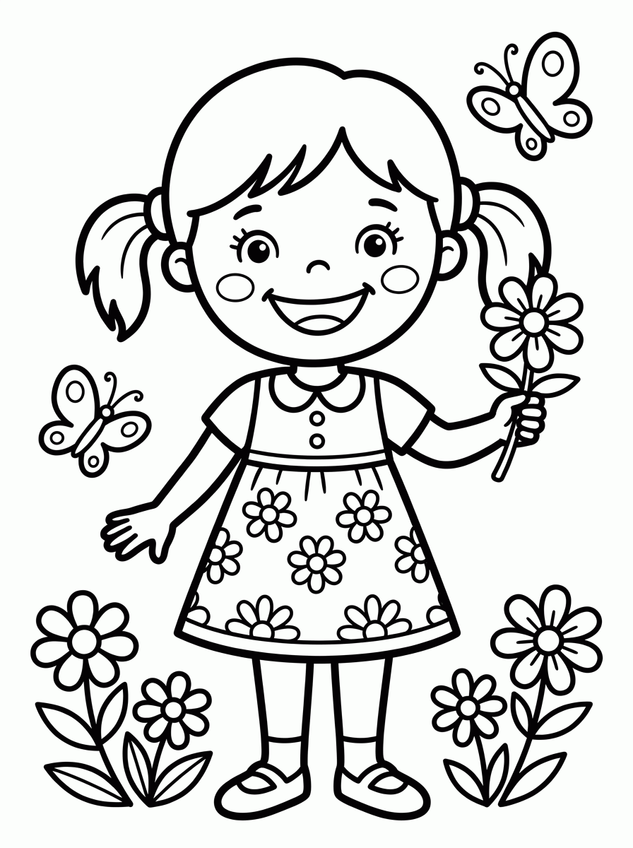 Menina com Vestido para colorir