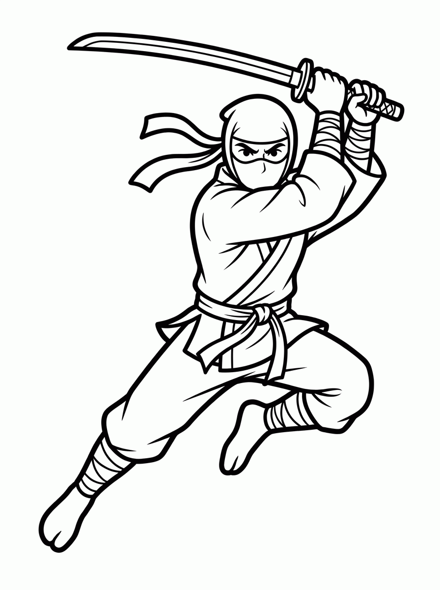 Ninja com Espada para colorir