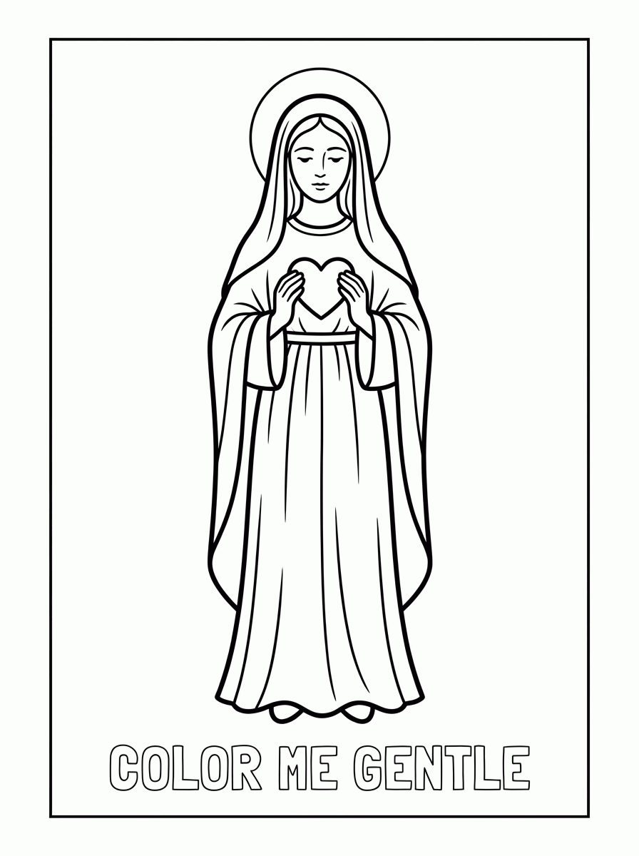 Nossa Senhora e o Coração para colorir