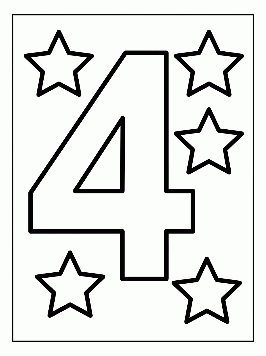 Número 4 com Estrelas para colorir