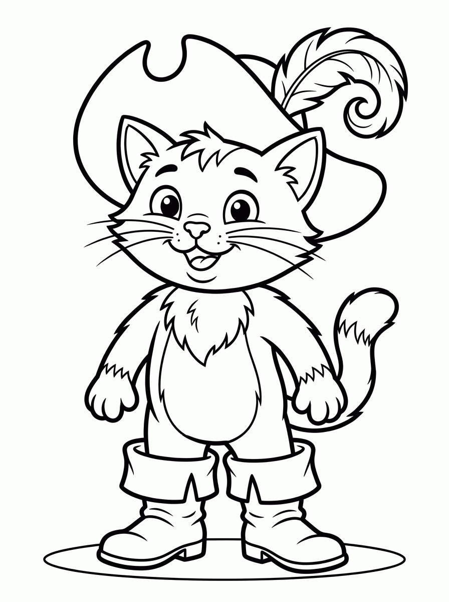 Gato de Botas com Chapéu para colorir