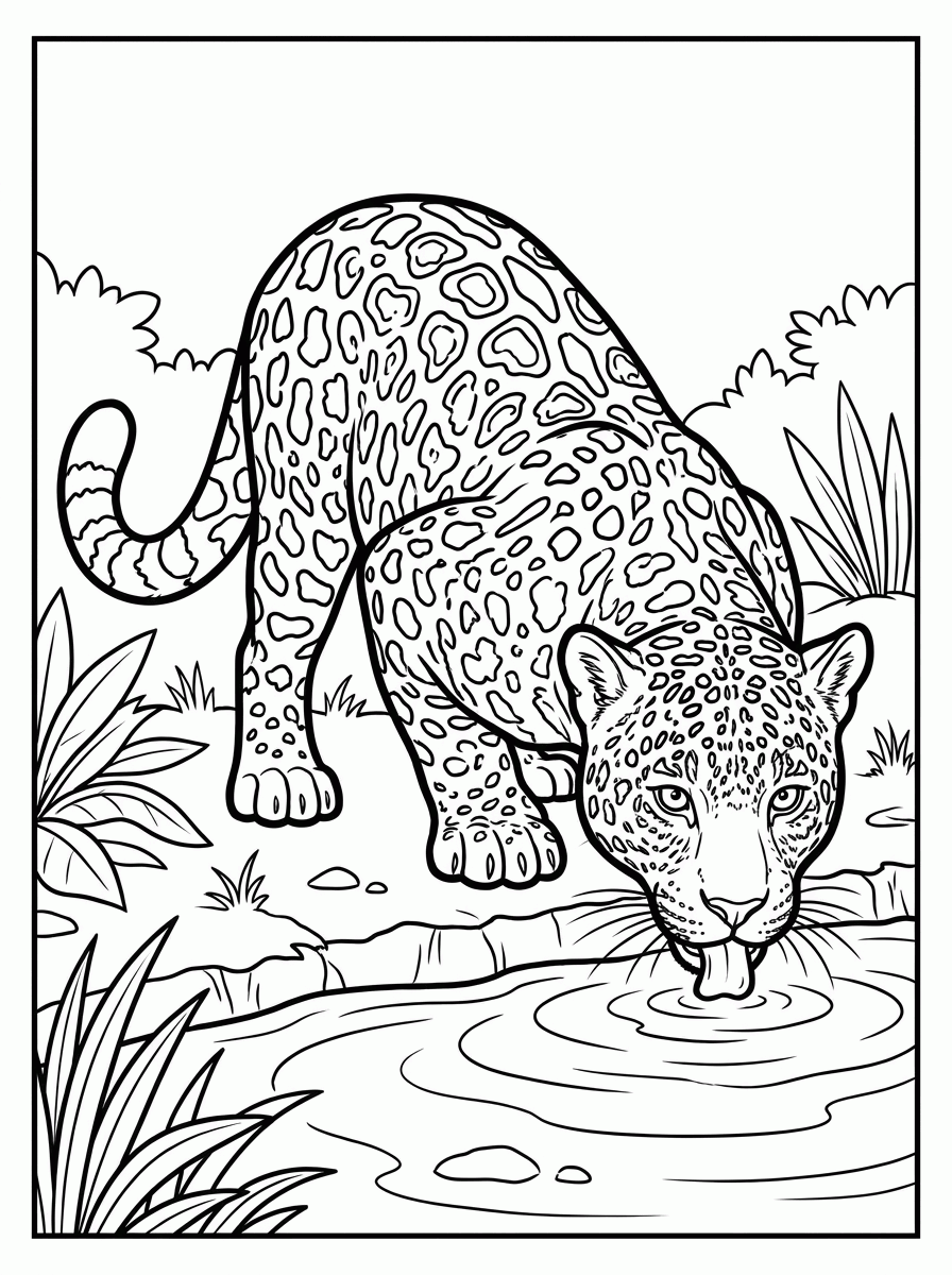 Onça Bebendo Água para colorir