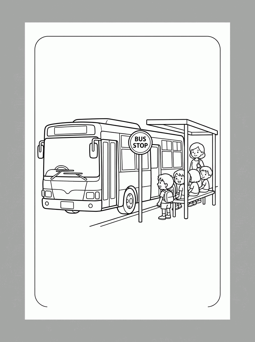 Ônibus Urbano no Ponto para colorir