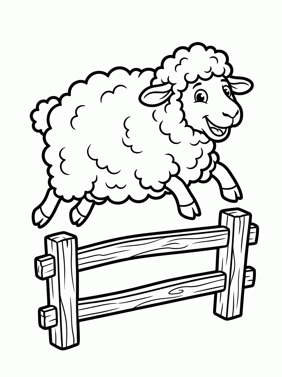 Ovelha Pulando a Cerca para colorir