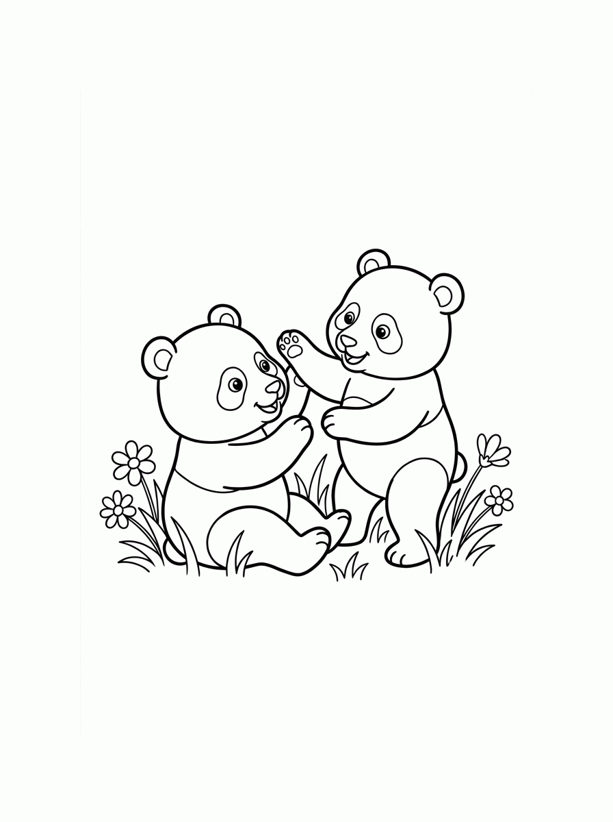 Dois Pandas Brincando para colorir