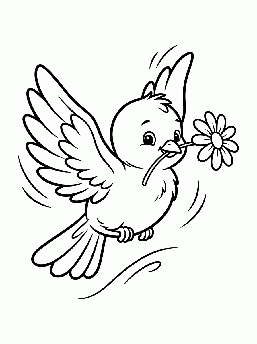 Passarinho com Flor para colorir