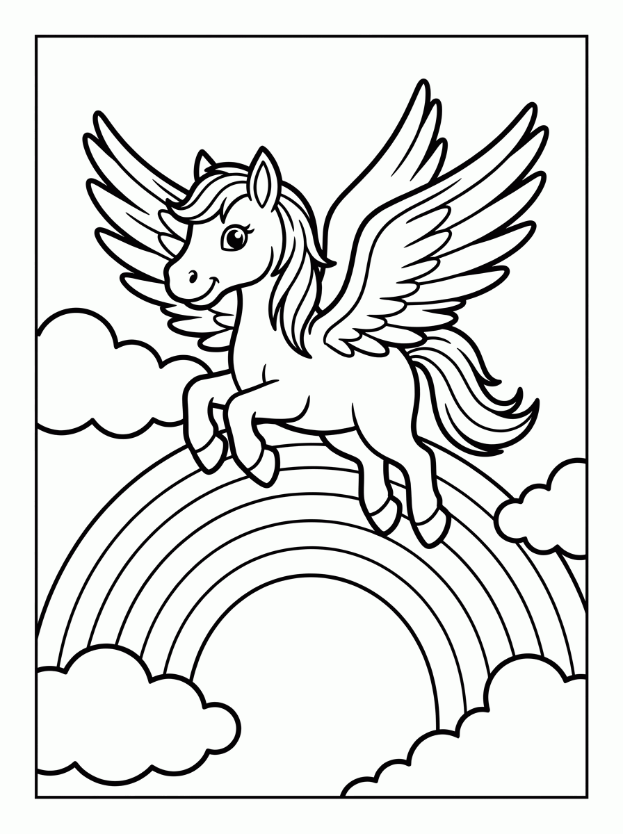 Pégaso com Arco-íris para colorir