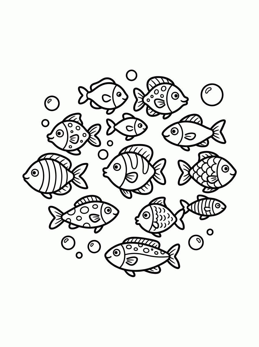 Cardume de Peixes para colorir