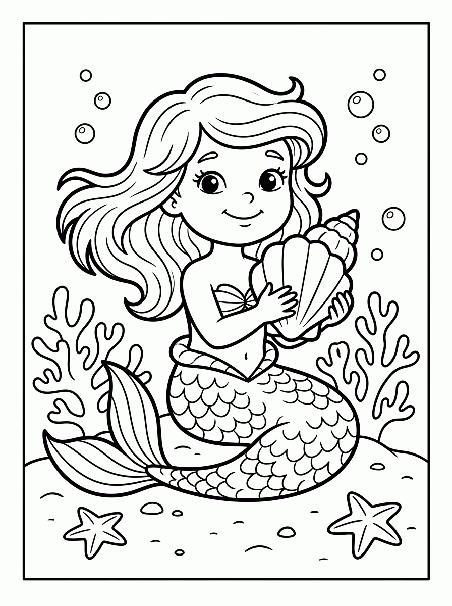 Sereia com Concha para colorir