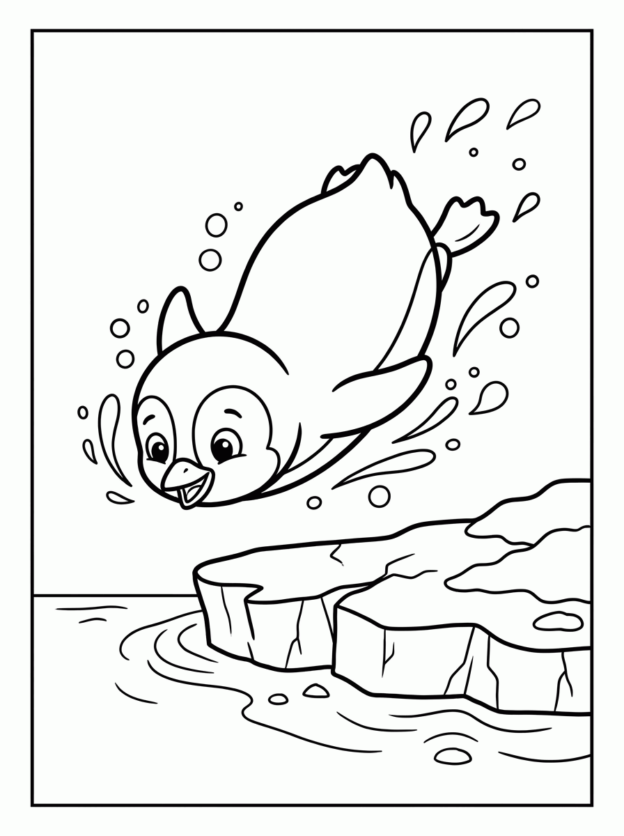 Pinguim Mergulhando para colorir