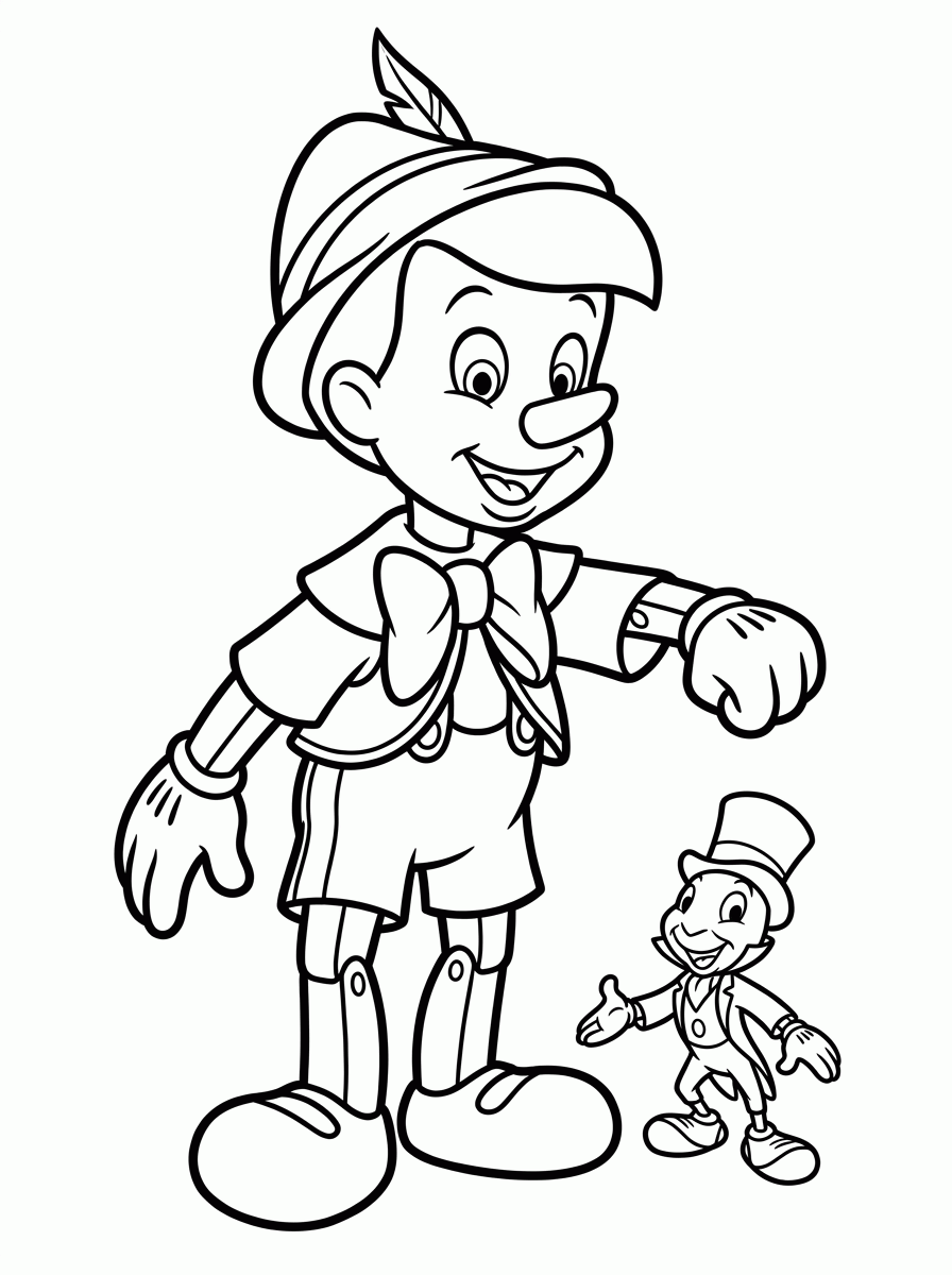 Pinóquio com o Grilo para colorir