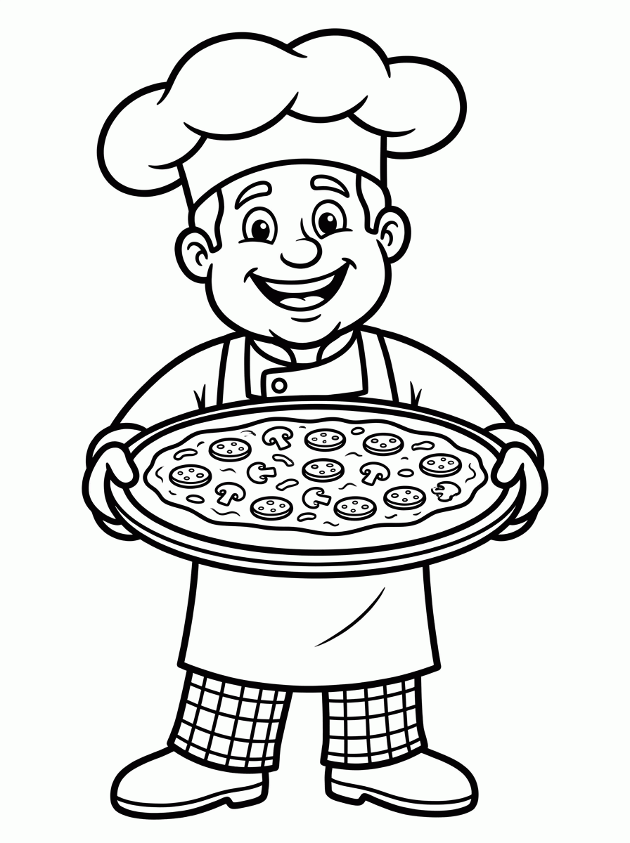 Pizzaiolo com Pizza para colorir