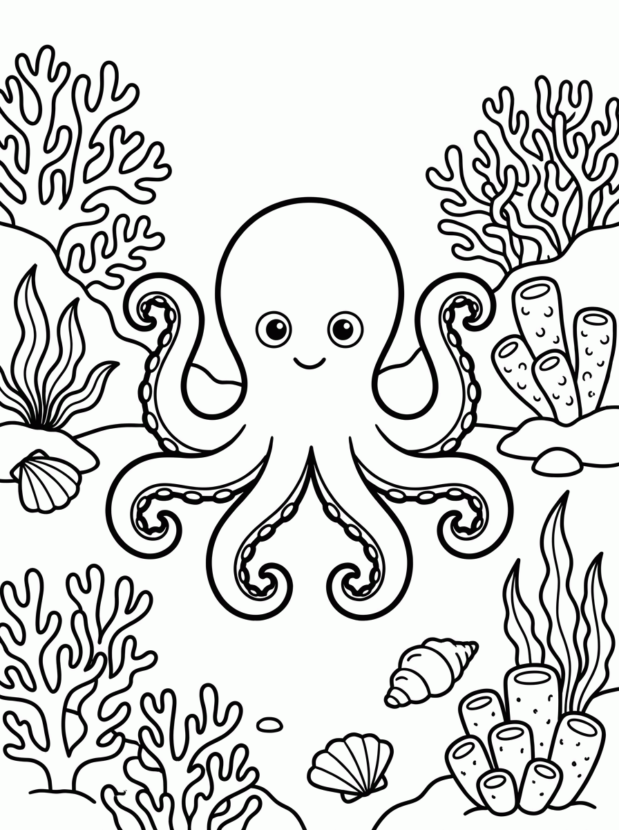 Polvo no Fundo do Mar para colorir